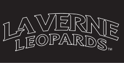 LA VERNE LEOPARDS wordmark, grey and white, black background variant, cell 25