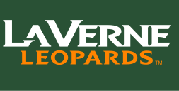 LA VERNE LEOPARDS wordmark, serif, green and orange, white background variant, cell 42
