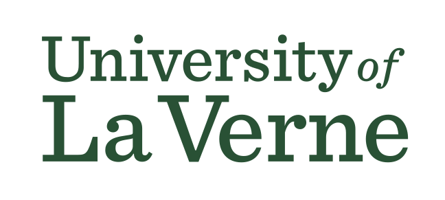 University of La Verne wordmark, stacked, green and orange variant, cell 46