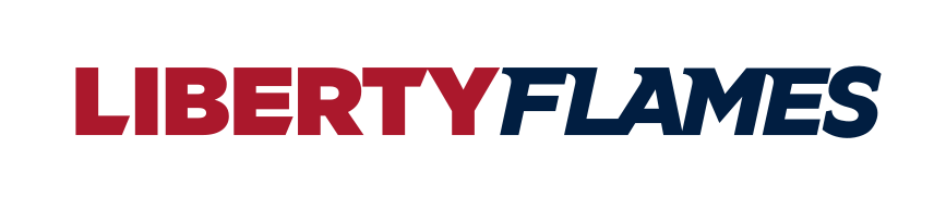 Liberty Flames wordmark, horizontal red/navy variant, cell 33