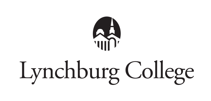 Lynchburg College logo, horizontal, black icon variant, cell 64