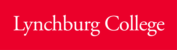 Lynchburg College wordmark, horizontal, white on red variant, cell 70