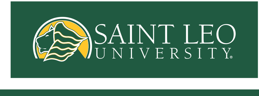 Saint Leo University logo, full color, horizontal, on green variant, cell 8