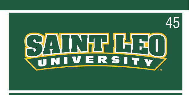 athletic wordmark Saint Leo University, green/gold on green variant, cell 45