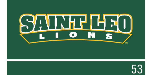 athletic wordmark Saint Leo Lions, green/gold on green variant, cell 49