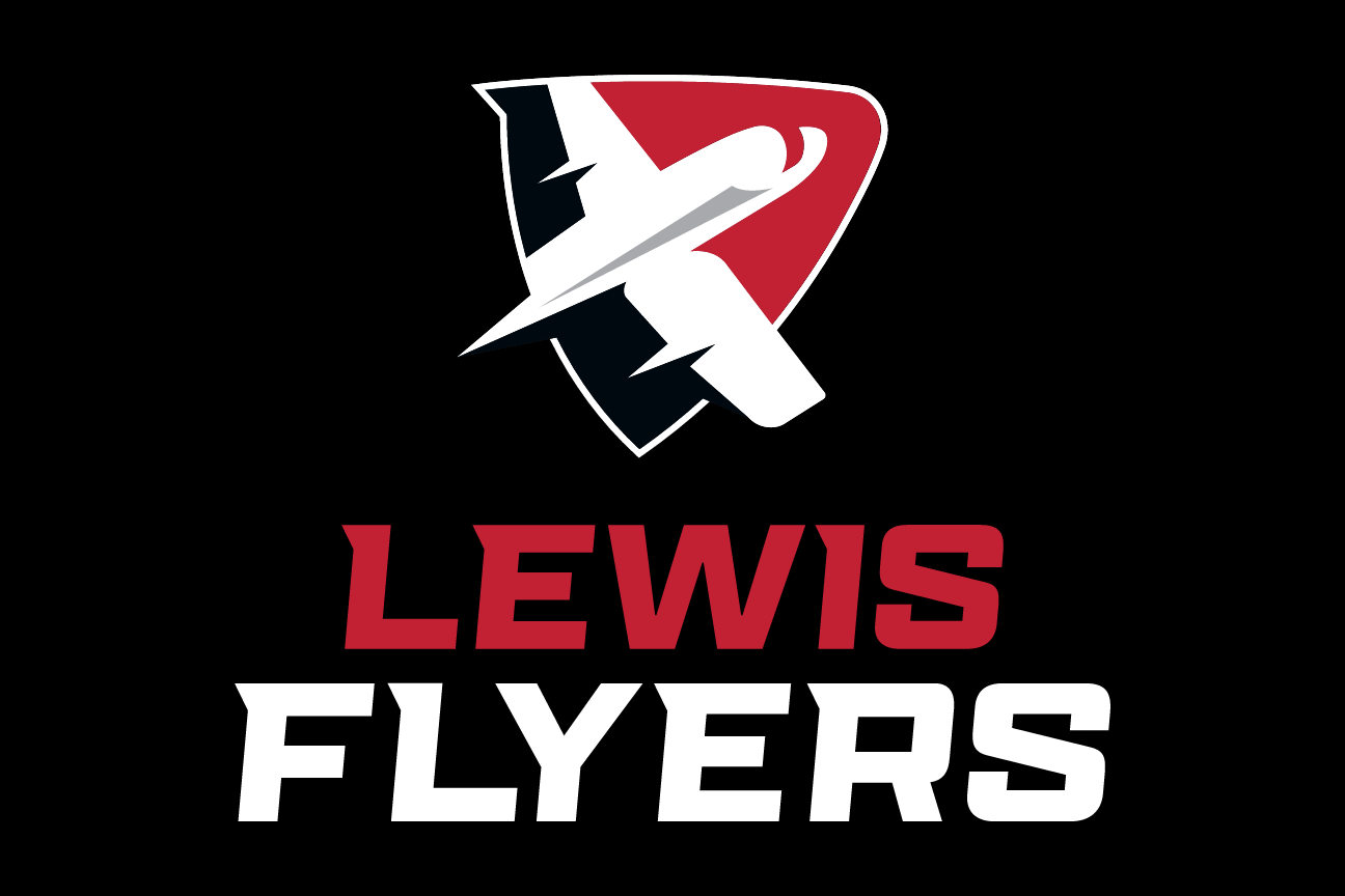 Lewis Flyers stacked secondary mark, white/red on black variant, cell 18