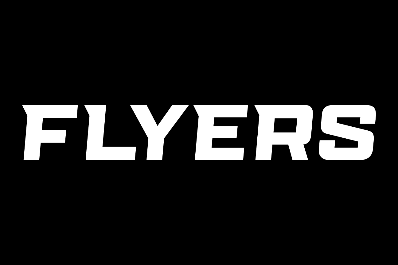 Flyers wordmark, white on black variant, cell 23