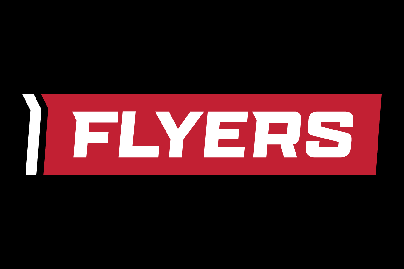 Flyers wordmark, white on red variant, cell 26