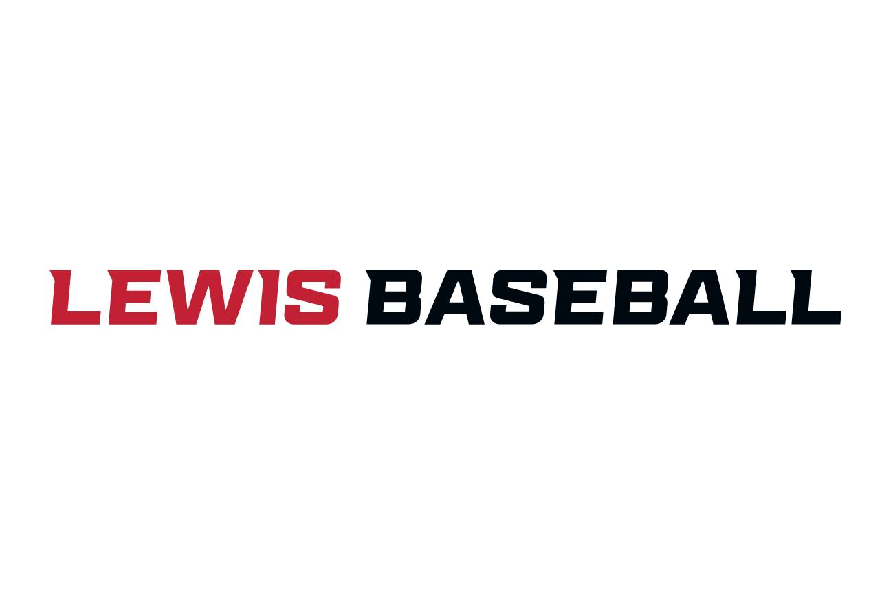 Lewis Athletics wordmark, red/black on white variant, cell 27