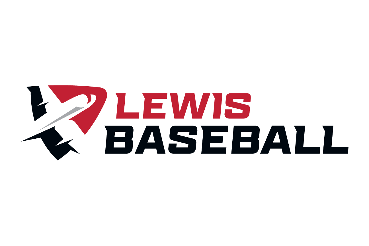 Lewis Athletics wordmark, white/red on black variant, cell 29