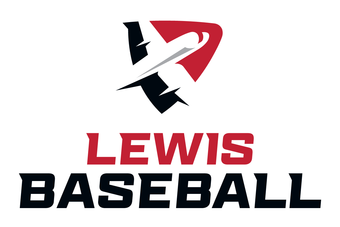 Lewis Athletics wordmark, black/red on white variant, cell 30