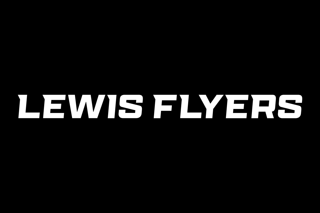 LEWIS FLYERS wordmark, white on black variant, cell 47