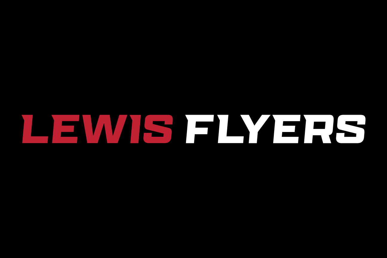 LEWIS FLYERS wordmark, white and red on black variant, cell 50