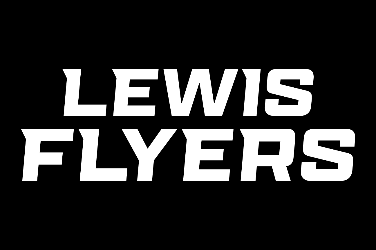 LEWIS FLYERS wordmark, stacked white on black variant, cell 53
