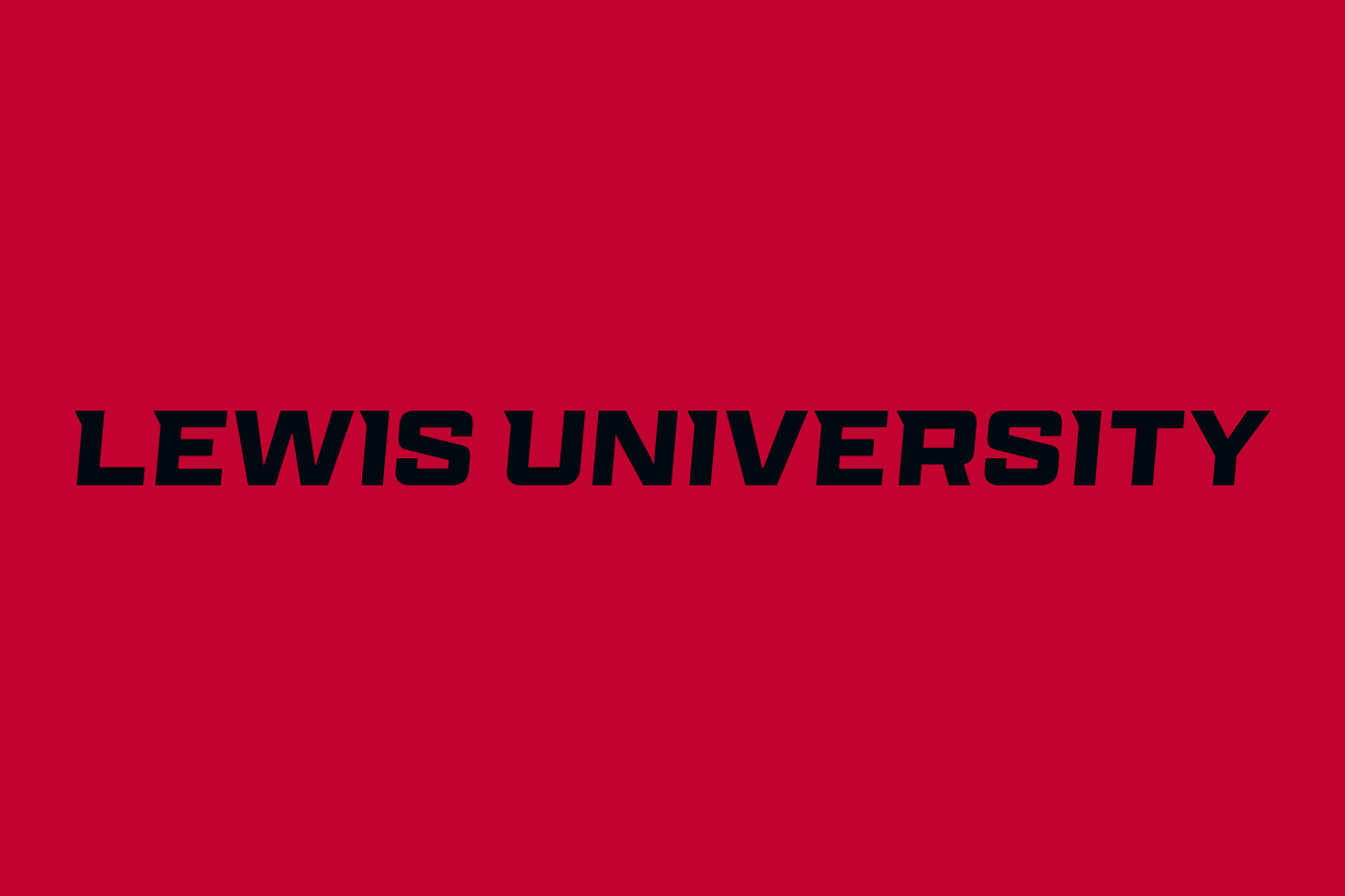 LEWIS UNIVERSITY wordmark, black on red variant, cell 58
