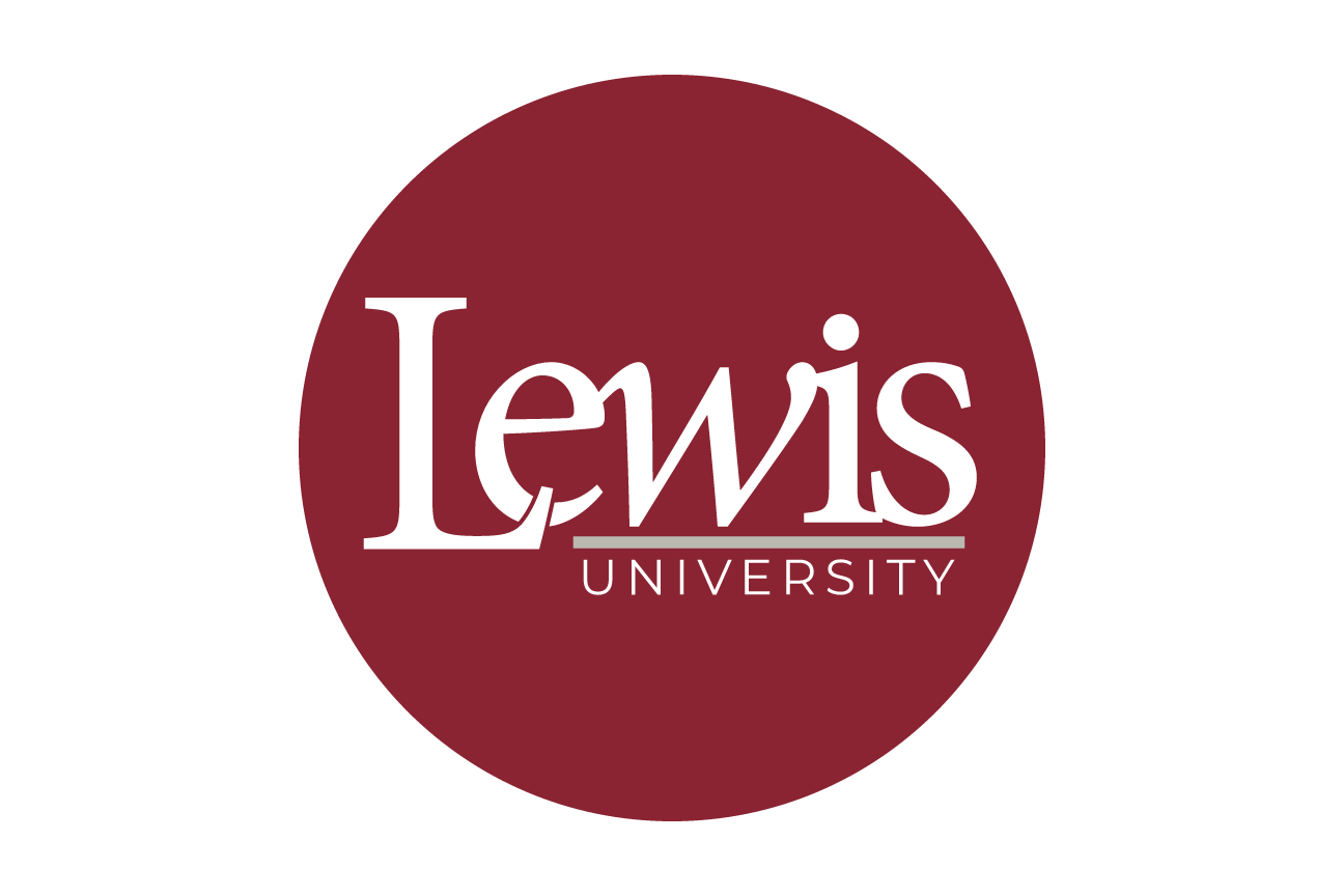 Lewis University circle mark, maroon, small variant, cell 96