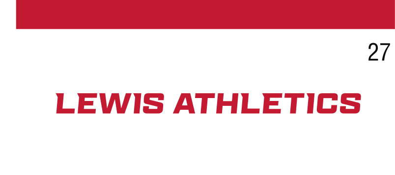 Lewis Athletics wordmark, red/black on white variant, cell 27