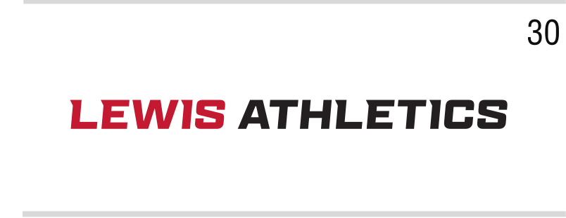 Lewis Athletics wordmark, black/red on white variant, cell 30