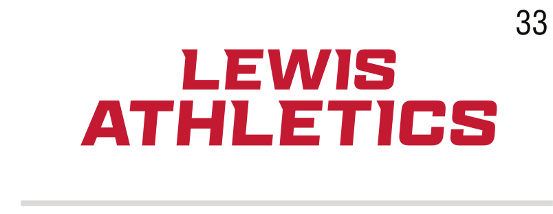 Lewis Athletics stacked wordmark, red/black on white variant, cell 33