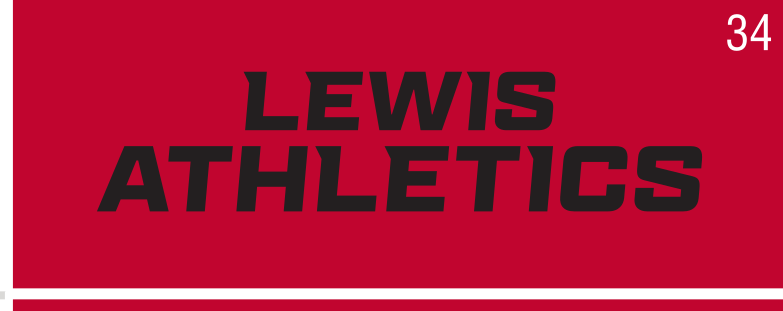 Lewis Athletics stacked wordmark, black/white on red variant, cell 34