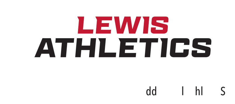 Lewis Athletics stacked wordmark, black/red on white variant, cell 36