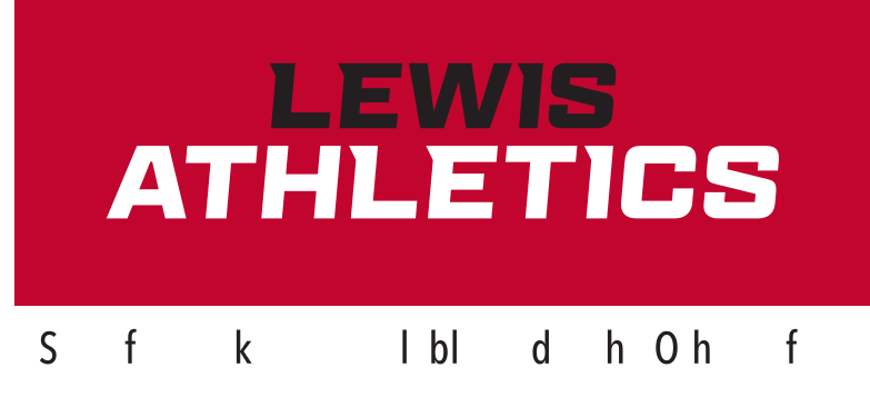 Lewis Athletics stacked wordmark, white/black on red variant, cell 37