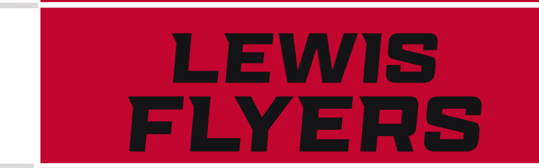 LEWIS FLYERS wordmark, stacked black on red variant, cell 52