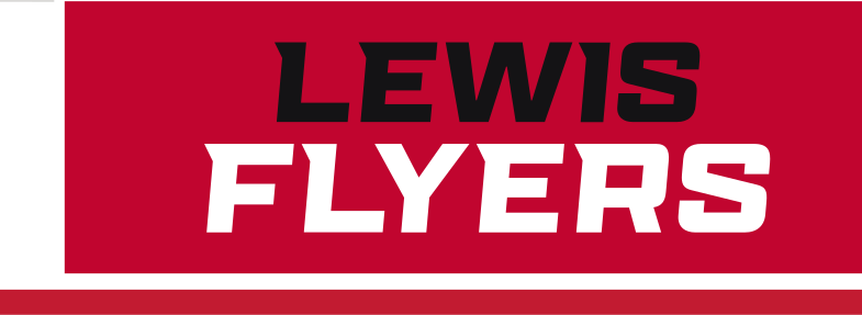 LEWIS FLYERS wordmark, stacked black and white on red variant, cell 55