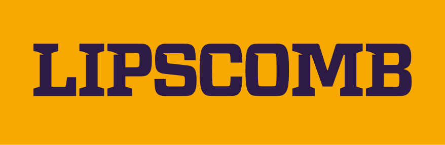 LIPSCOMB wordmark, purple with gold outline on gold variant, cell 3
