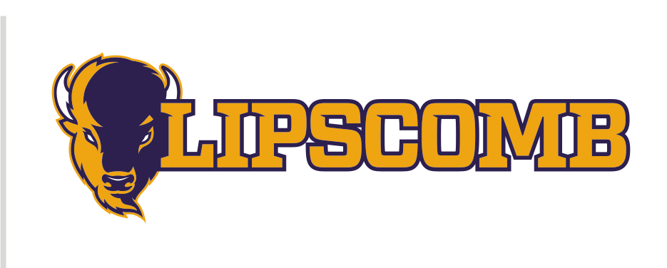Bison head and LIPSCOMB wordmark lockup, color on white variant, cell 13