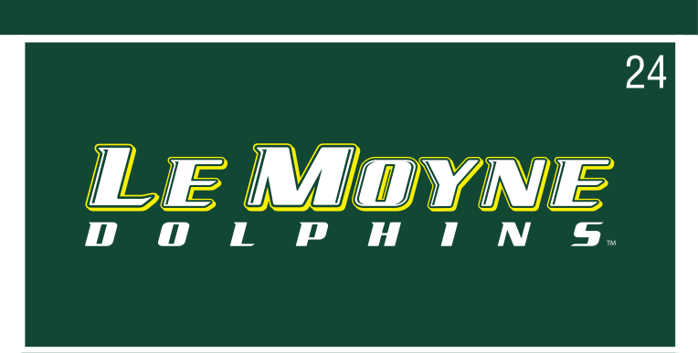 LE MOYNE DOLPHINS wordmark, color on green variant, cell 24