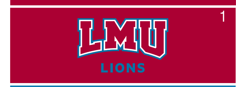 LMU Athletics Sports-Specific Mark (Lions), red/blue on red variant, cell 10