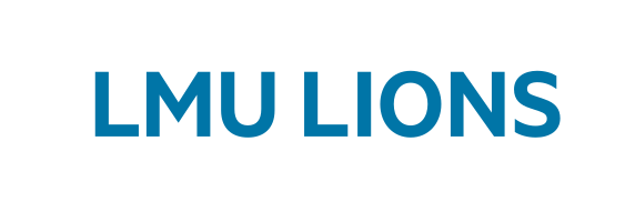 LMU Lions wordmark, blue sans-serif variant, cell 47