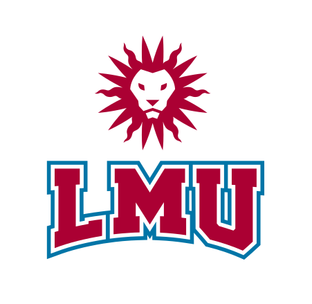 LMU sun lion logo, stacked red/blue variant, cell 49