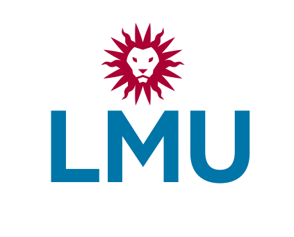 LMU sun lion logo, horizontal blue variant, cell 50