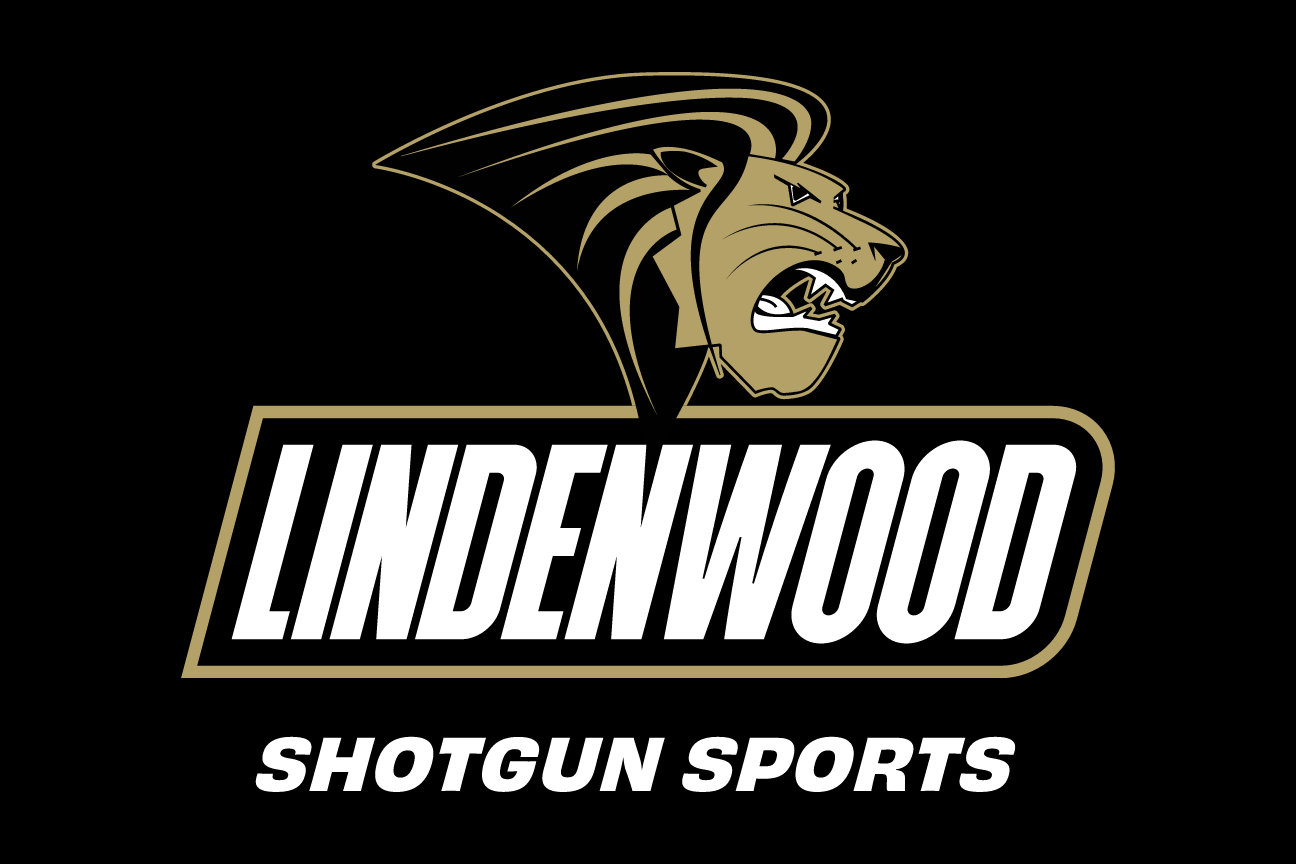Lindenwood mascot and wordmark with sport name, Shotgun Sports, reverse variant, cell 116