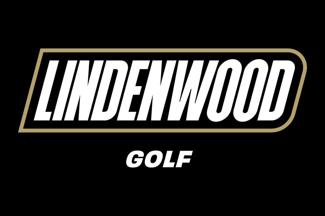 Lindenwood wordmark with sport name, Golf, reverse variant, cell 93