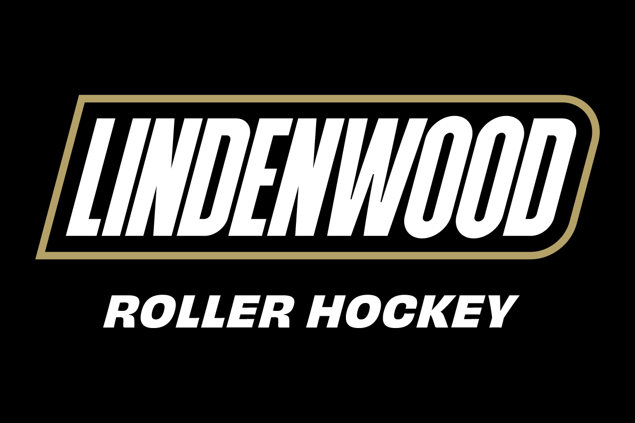 Lindenwood wordmark with sport name, Roller Hockey, reverse variant, cell 109