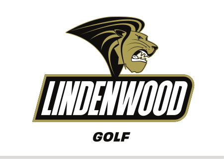 Lindenwood mascot and wordmark with sport name, Golf variant, cell 90