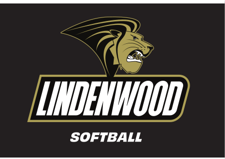 Lindenwood mascot and wordmark with sport name, Softball, reverse variant, cell 124