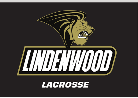 Lindenwood mascot and wordmark with sport name, Lacrosse, reverse variant, cell 100