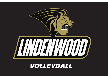 Lindenwood mascot and wordmark with sport name, Volleyball, reverse variant, cell 136