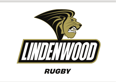 Lindenwood mascot and wordmark with sport name, Rugby variant, cell 110