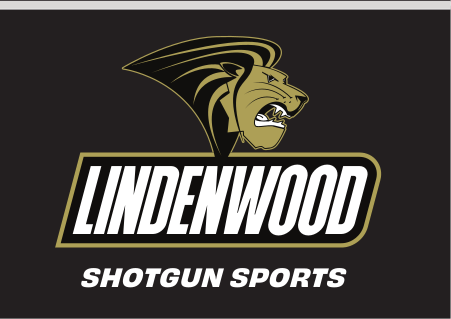 Lindenwood mascot and wordmark with sport name, Shotgun Sports, reverse variant, cell 116