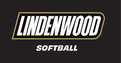 Lindenwood wordmark with sport name, Softball, reverse variant, cell 125