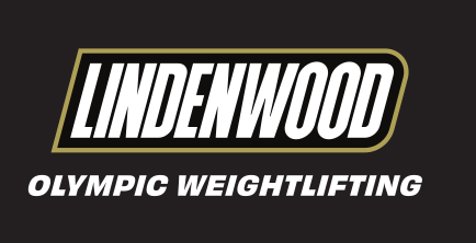 Lindenwood wordmark with sport name, Olympic Weightlifting, reverse variant, cell 105