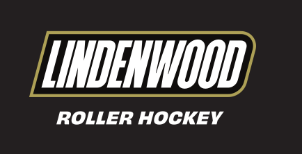Lindenwood wordmark with sport name, Roller Hockey, reverse variant, cell 109