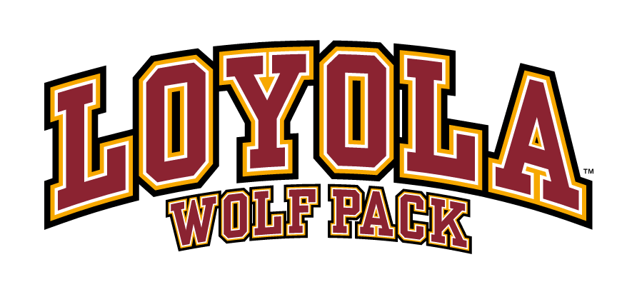 Loyola wordmark, full color, with 'Wolf Pack' variant