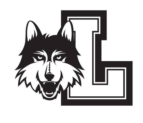 Wolf head and L lettermark, black and white on white variant, cell 7