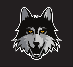 Wolf head mascot, black and white on black variant, cell 15